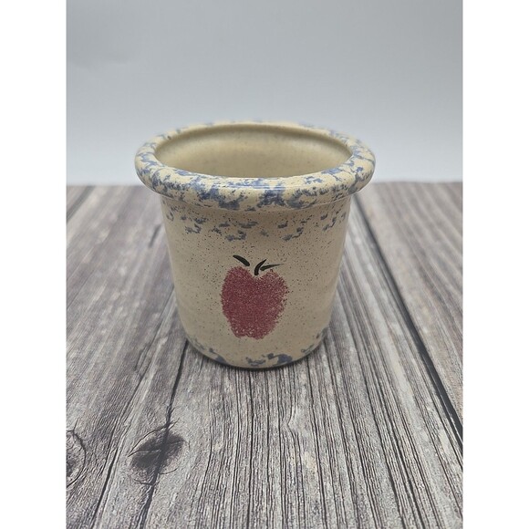 Vintage Small Crock with Apple & Spongware Pattern 3" - Picture 2 of 10